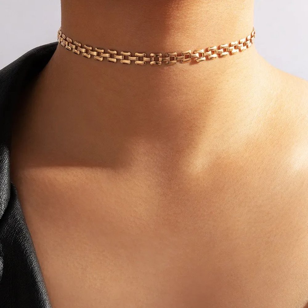 Gold Square Link Adjustable Length Choker Necklace NEW